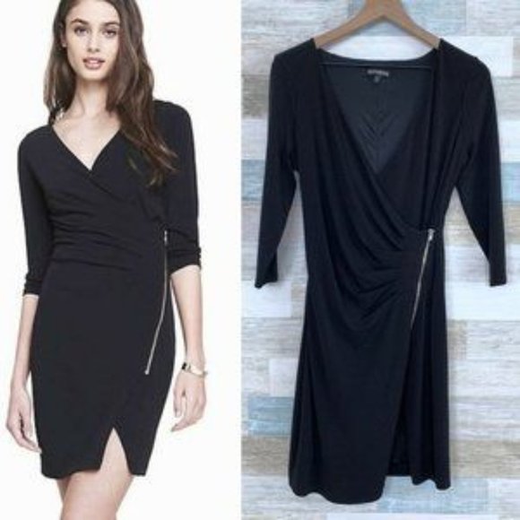 Express Black Asymmetric Zip Faux Wrap Dress (size small) - Picture 1 of 3